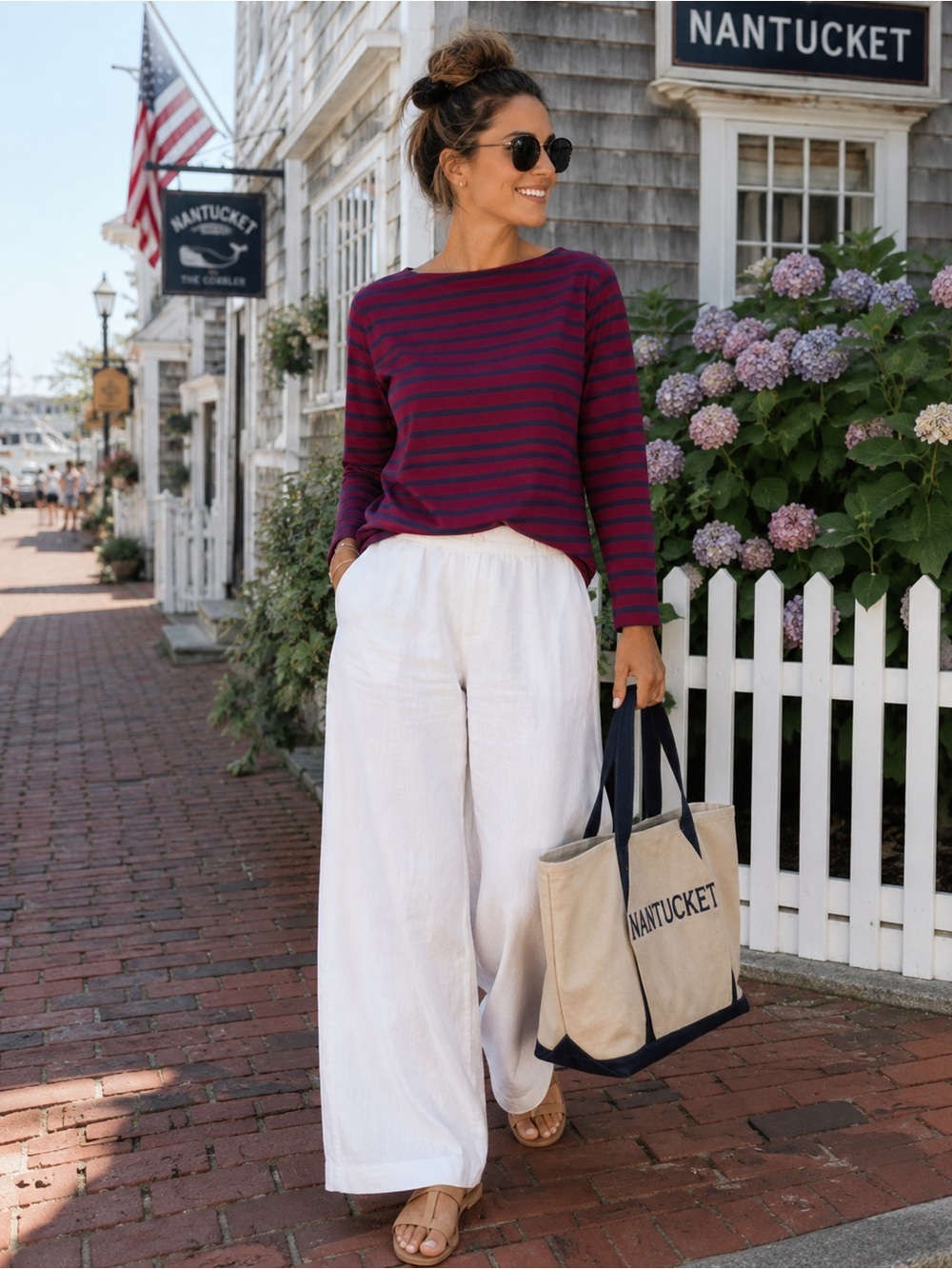 Old Navy Burgundy and Navy Striped boat neck Long-Sleeve Top